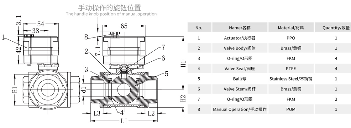臥式三通黃銅微型電動球閥-零部件材質(zhì)表.jpg